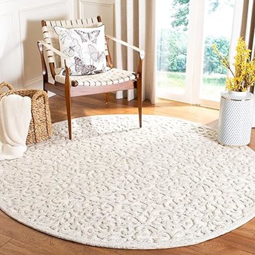 SAFAVIEH Trace Collection 6' Round Camel / Ivory TRC103E Handmade Premium Wool Area Rug