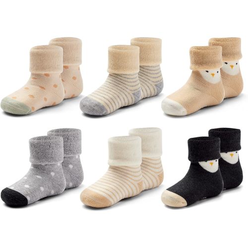 Baby Non Slip Warm Socks Baby Boys Thick Winter Socks with Grips for Baby Girls Non Skid Socks 6 Pack