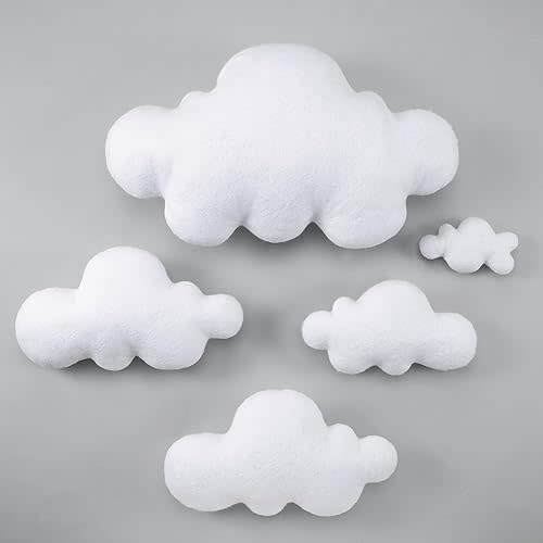 5 Pack Cloud Wall Decor Artificial 3D Fake Cloud Shape Props for Baby Nursery Room Decorations DIY Decorative Ceiling Hanging Ornament for Baby Shower Decor