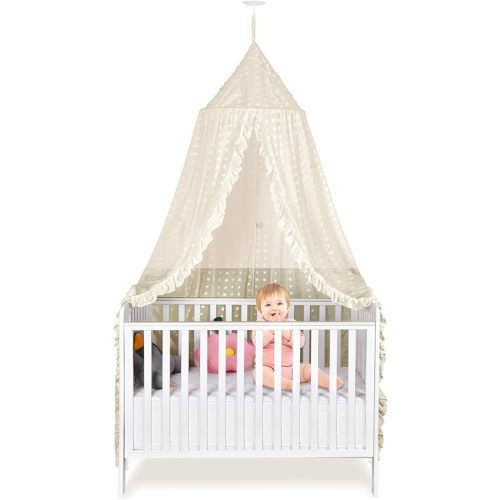 Bed Canopy for Girls - Princess Bed Canopy - Crib Canopy for Boys and Girls Bedroom Decor, Suitable for Use in Cribs Canopy Bed Curtains (Beige)