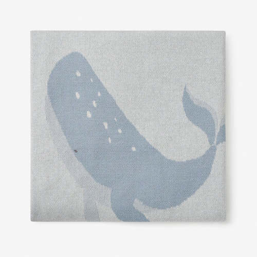Whale Cotton Knit Baby Blanket BLUE / 30X40