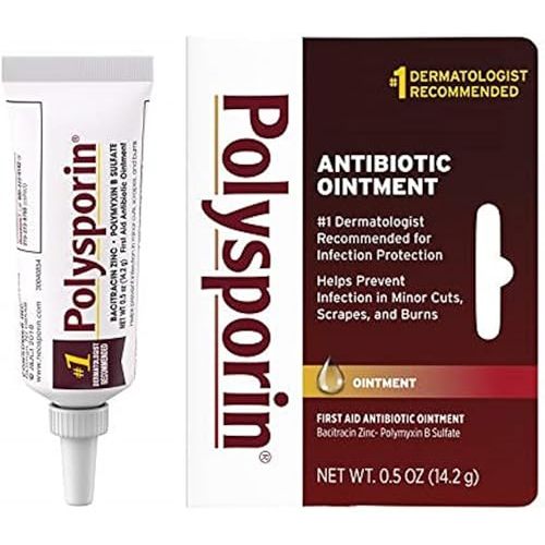 Polysporin First Aid Topical Antibiotic Skin Ointment with Bacitracin Zinc & Polymyxin B Sulfate, for Infection Protection & Wound Care, Neomycin-Free, Travel Size, 0.5 oz