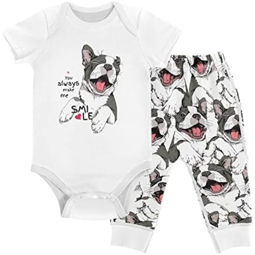 vvfelixl Baby Pants Sets Cute Dogs Puppy Short Sleeve Baby Clothes For Boys Girls 0-24 Months