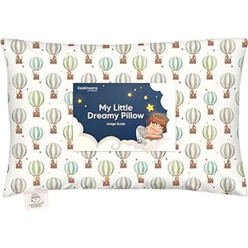 Toddler Pillow with Pillowcase - 13x18 My Little Dreamy Pillow, Organic Cotton Toddler Pillows for Sleeping, Kids Pillow,Travel Pillows,Mini Pillow,Nursery Pillow,Toddler Bed Pillow (Hot Air Balloon)