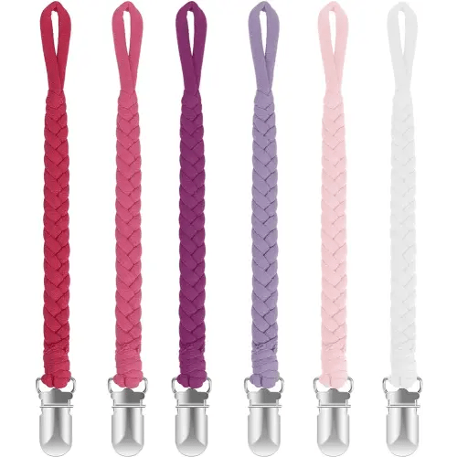 POKIPAW Pacifier Clip for Boys and Girls 6 Pack Baby Pacifier Holder Leash 100% Handmade Braided Fits All Pacifiers & Teething Toys Modern Unisex Baby Gift (Charming Pastels)