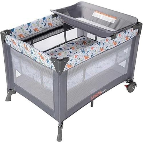 LIVINGbasics Portable Baby Playard and Changing Table, Foldable Playard Suitable for Home/Travel/Outdoor