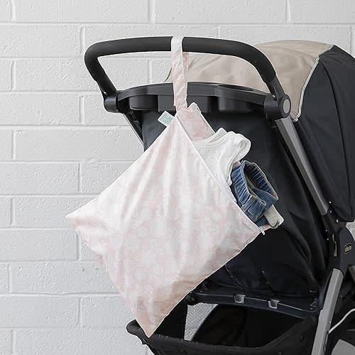 Bumkins Waterproof Wet Bag for Baby, Travel, Swim Suit, Cloth Diapers, Pump Parts, Pool, Gym Clothes, Toiletry, Strap to Stroller, Daycare, Zipper Reusable Bag, Wetdry Packing Pouch, Sand Check