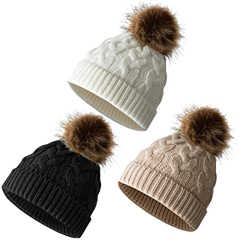 PLIOPYIK Baby Winter Hat Warm Knitted Pom Pom Beanie Hat for Newborn Baby Toddler Girls Boys 0-18Months