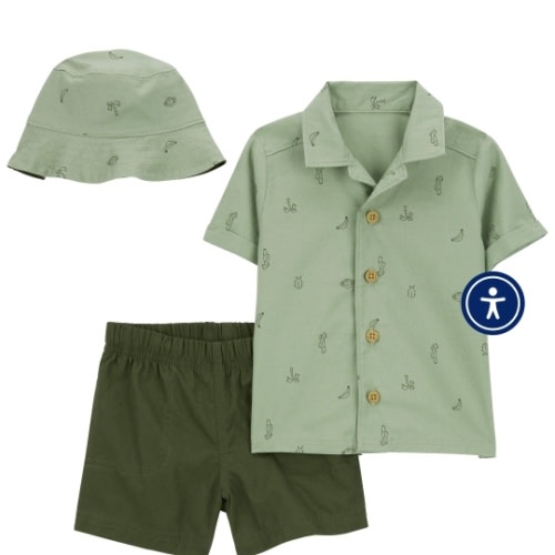 Baby 3-Piece Little Short & Hat Set - 12M - Style,Olive