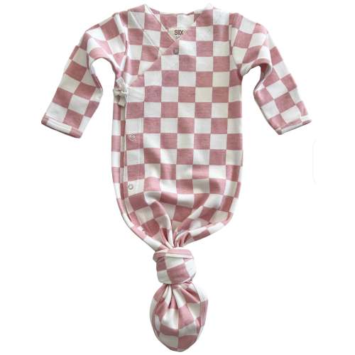 Strawberry Shortcake Checkerboard / Organic Kimono Knot Gown