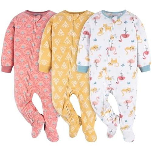 Gerber Baby Girls' Flame Resistant Fleece Footed Pajamas 3-Pack