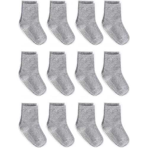 ZAPLES Baby Non Slip Grip Crew Socks with Anti Skid Soles for Infants Toddlers Kids Boys Girls