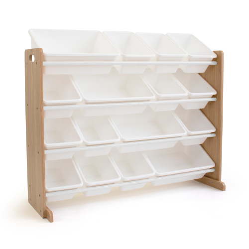Humble Crew Journey Supersized Toy Storage Organizer with 16 Plastic Storage Bins, Natural/White