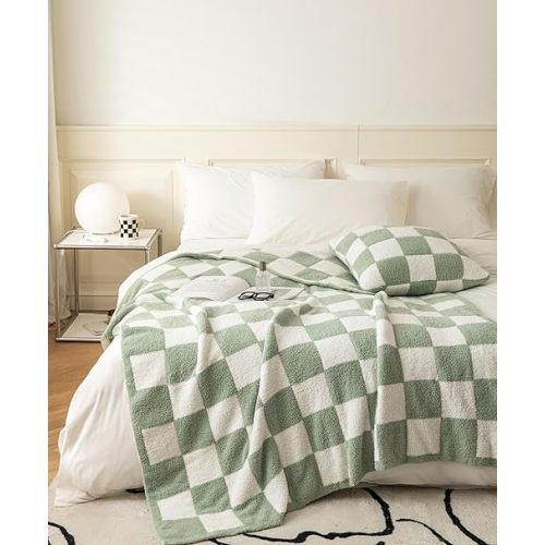 Ultra-Soft Buffalo Checkerboard Grid Fluffy Microfiber Knitted Baby Blanket Super Cozy Lightweight Checkered Bed Blanket for Sofa Couch Bed Matcha 30"X40"¡­