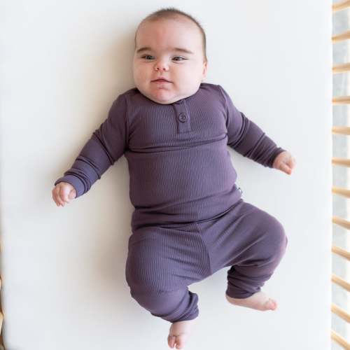 Ribbed Infant Henley Set in Currant