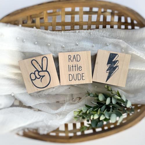 Nursery Decor Baby Boy Retro Inspired Wooden Block Set Baby Shower Gift Rad Little Dude Peace Sign Art Checkered Decor Lightening Bolt