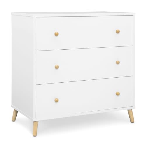 Delta Children Essex 3 Drawer Dresser with Interlocking Drawers, Bianca White/Natural