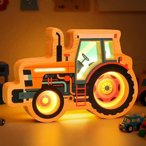 YuanDian LED Tractor Night Light, Light Up Wooden Tractor Decor Art with Hollow-Out Design, USB-C Powered, Modern Farmhouse Desk/Bedside Decoration