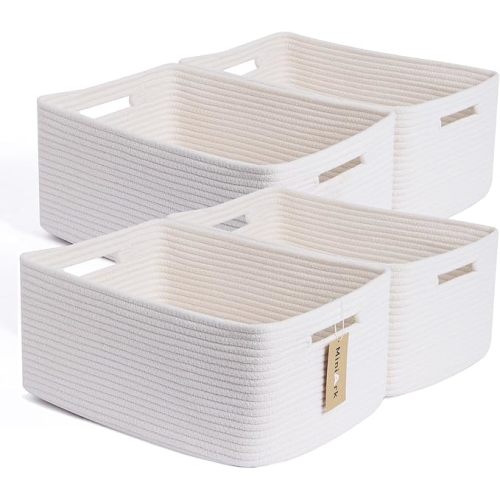 Large Storage Baskets for Organizing, Closet Shelf Baskets for Clothes Blanket Towels, Baby Nursery, Toy Bins Box, Woven Rope Baskets, 17 x 13 x 7.5”, 4 Packs Off White