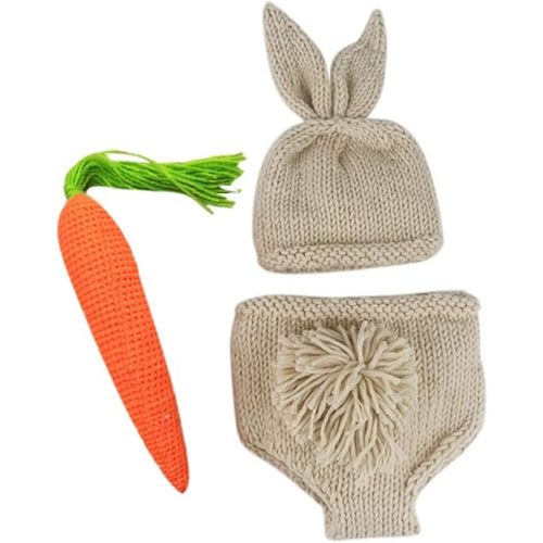 IMEKIS Newborn Baby Easter Bunny Photography Prop Costume Crochet Knit Hat Diaper Carrot 1st Birthday Outfit Set for Boy Girl