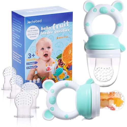 Baby Fruit Food Feeder Pacifier - Fresh Food Feeder, Infant Fruit Teething Teether Toy for 3-24 Months, 6 Pcs Silicone Pouches for Toddlers & Kids & Babies, 2-Pack (Cyan)