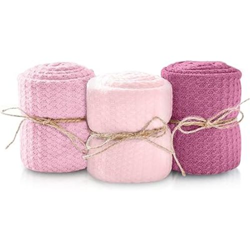 First Landings Newborn Photography Wraps, 3-Pack - 16" x 64" Soft Knit Baby Wrap Receiving Blankets - Newborn Photography Props Baby Blankets - Gender Neutral Baby Essentials (Pink)
