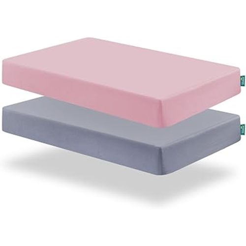 Biloban Pack and Play Sheet Fitted (39 x 27in), 2 Pack Ultra Soft Pack and Play Fitted Sheets, Playard Sheet for Boys or Girls, Machine Washable, Microfiber, Gray and Pink