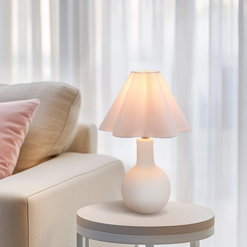 Ebern Designs Srivatsa 16‘’ White Ceramic Kids Table Lamp with Wavy Shade & Reviews | Wayfair