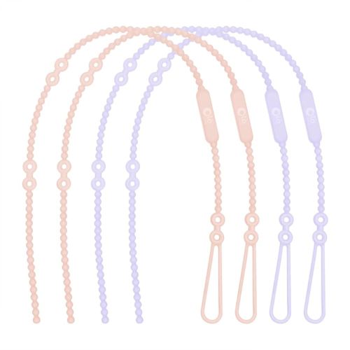 Olababy Silicone Strap for Baby Toys, Teethers, Sippy Cups, Bottles w Handles, Feeding Spoons, High Chairs, Strollers, Car Seats and Travel Essentials (4 Straps, 2 Coral / 2 Lilac)