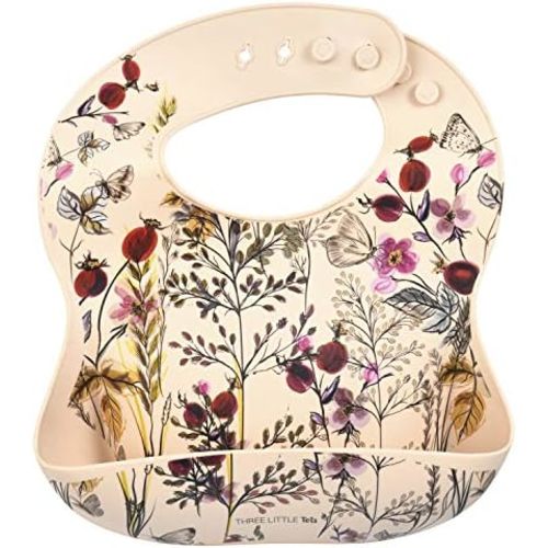 Three Little Tots Modern Silicone Baby Bib – Adjustable Fit Waterproof Catch Bibs (