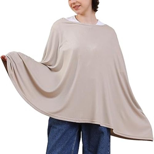 Multi-use Nursing Cover for Breastfeeding, 360°Full Coverage Nursing Poncho, Rayon Soft & Breathable Breastfeeding Cover up (Striped Textured Rayon, Natural Sand)
