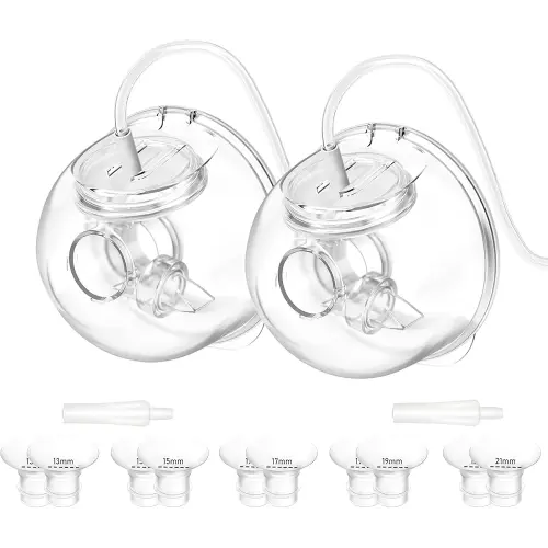 2 Pack CaraCups Wearable Milk Collection Sets and 10pcs Flange Inserts 13/15/17/19/21 * 2pc for Spectra S1 S2 9 Plus and SG, Fit for Spectra/Medela/Lansinoh 24mm Wearable Breast Pump Collection Cup