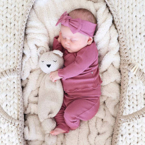 2pc Bamboo Waffle Crossover Top & Bottom | Cranberry 3-6m