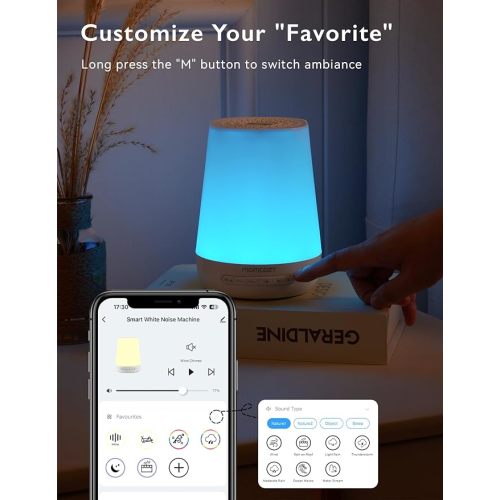 Baby Sound Machine, Momcozy White Noise Machine for Baby Sleeping with Night Light, Toddler Sleep Trainer 34 Soothing Sleep Sounds, Timer, App Remote Control, Personal Sleep Routine Alarm Clock(Blue)