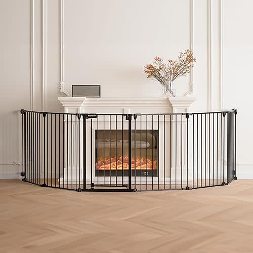 150" Extra Wide Baby Gate, Play Yard Child Safety Gate, Dog Gates with Auto-Close Door, Double Locking System for The House Doorways, Fireplace, Kitchen, 6-Panels, 29" Tall