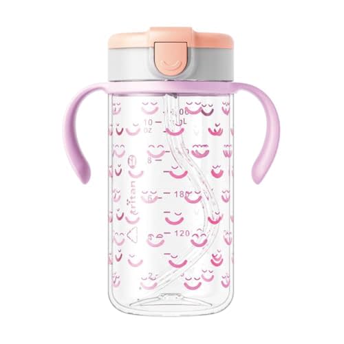 Evorie Tritan Toddler Sippy Cup with Silicone Straw, Spill-Proof Straw Water Bottle for Kids 1-2 Years Old, 10 oz, Removable Handles, Ideal for School