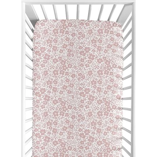 Sweet Jojo Designs Pink Ditsy Floral Girl Baby Fitted Crib Sheet Infant Newborn Nursery Toddler Bed Room Standard Mattress Princess Shabby Chic Abstract Dusty Rose White and Mauve Flower Farmhouse