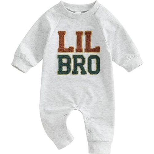 Newborn Baby Boy Fall Outfit Romper Lil Bro Embroidery Long Sleeve Onesie Jumpsuit Bodysuit Infant Winter Clothes