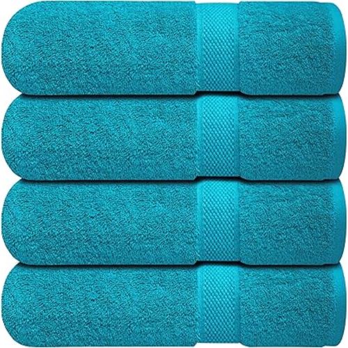 Infinitee Xclusives Premium White Bath Towels for Bathroom Set of 4 (27x54 Inches), 100% Soft Ring-Spun Cotton Bathroom Towels (Serene Teal, Bath Towels)