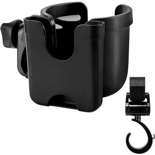 Accmor Stroller Cup Holder with Hook, Bike Cup Holder, Universal Cup Holder for Uppababy Nuna Doona Strollers, 2-in-1 Cup Phone Holder for Stroller, Bike, Wheelchair, Walker, Scooter