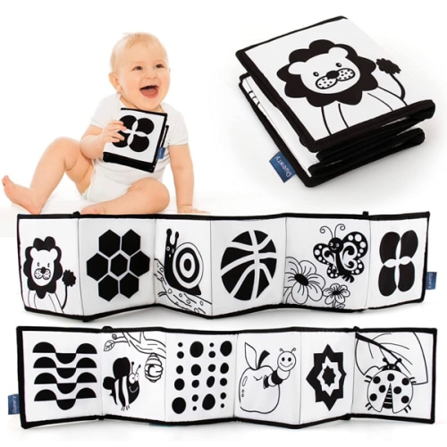 Amazon.com: KaPing My First Black and White High Contrast Soft Book , Infant Tummy Time Toys, Black and White Baby Cards, Folding Educational Activity Cloth Book Suitable for Boys Girls Toddler : Toys & Games