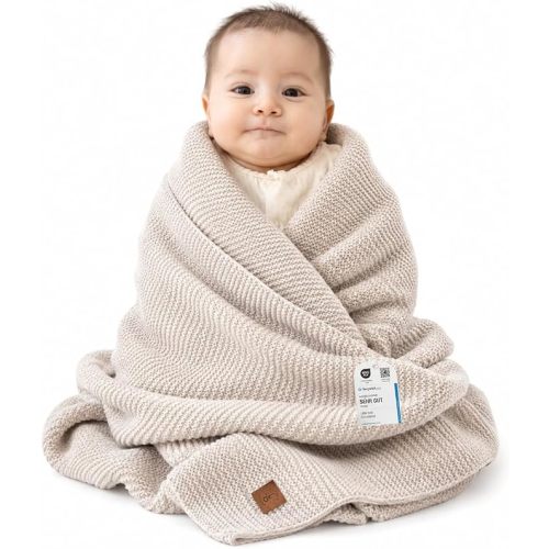 Soft Knit Baby Blanket 30x40 in, Stone – Oeko-Tex Certified, Breathable Swaddle & Receiving Blanket for Newborns, Crib & Stroller, Machine Washable