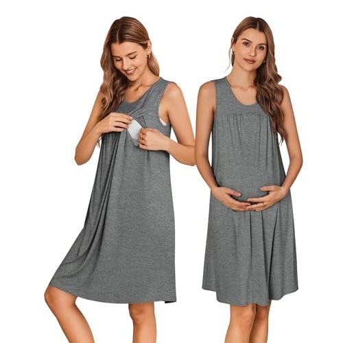Ekouaer Maternity Nursing Dress Nightgown Labor and Delivery Gown Sleeveless Pregnancy Breastfeeding Dresses