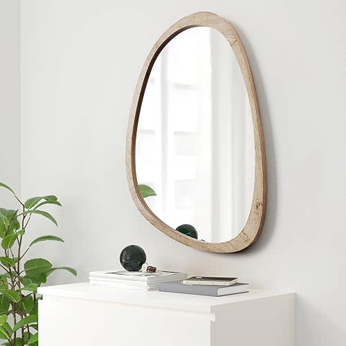 Irregular Wall Mirror for Decor,Wood Asymmetrical Mirror Modern Large Vanity Bathroom Mirror,24 x 36 inch Unique Decorative Mirror for Entryway,Bedroom,Living Room,Washroom