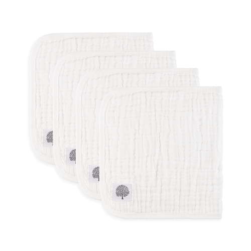 Parker Baby Muslin Cotton Burp Cloths - 4 Pack Large Cotton Burping Clothes for Boys, Girls, Unisex - White Set