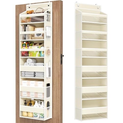 Over The Door Organizer, 6 Shelf Door Hanging Organizers with 6 Large Capacity Pockets, Behind Door Storage Hanging Shelves for Closet Wall Bathroom Bedroom Nursery
