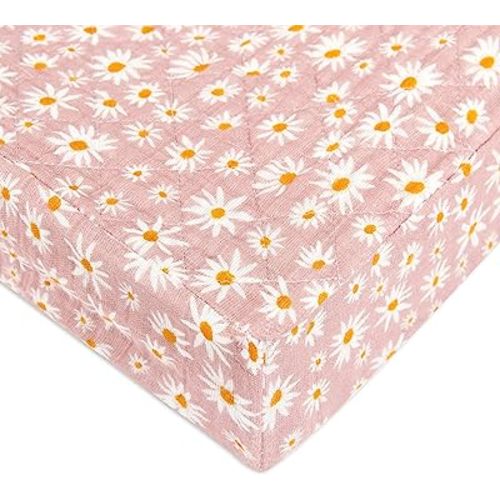 Babyletto 100% Quilted Organic Cotton Changing Pad Cover, GOTS-Certified, Fitted 360°, Ultra-Soft and Breathable Muslin - Daisy