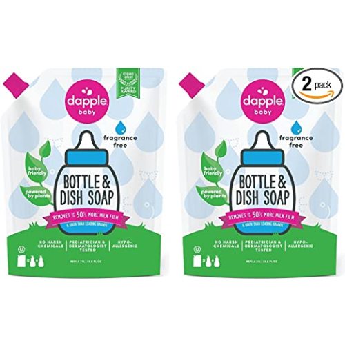 Dapple Baby, Bottle and Dish Liquid Refill Dish Soap Plant Based Hypoallergenic, Fragrance Free, (Pack of 2) 68.0 Fl Oz - 34 Fl Oz (Pack of 2)