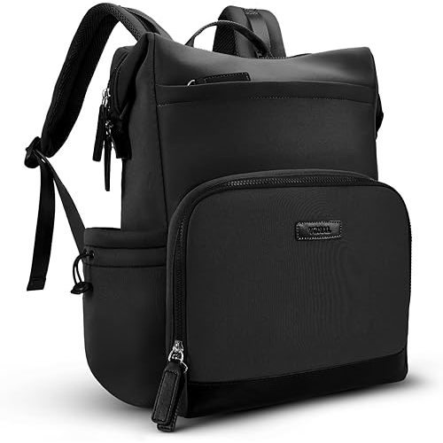 VONAL Neoprene Diaper Bag Backpack with Changing Pad, 33L Large Capacity Neoprene Backpack Baby Diaper Bag with Insulated Pockets, Travel Diaper Backpack Baby with 12 Pockets for Mom & Dad, Black