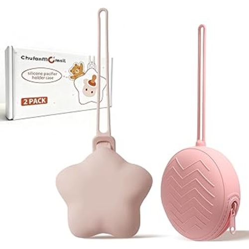Silicone Pacifier Holder Case, Pacifiers Holder Pouch for Diaper Bag, Pacifier Storage Case for Baby Girl Boy, Outdoor On-The-Go Use, 2 Pack, Light Pink + Pink